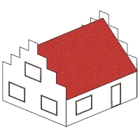Gestalte ein Modellhaus mit rechteckigem Grundriss, Satteldach und Treppengiebel<br />oder einzelne Wände